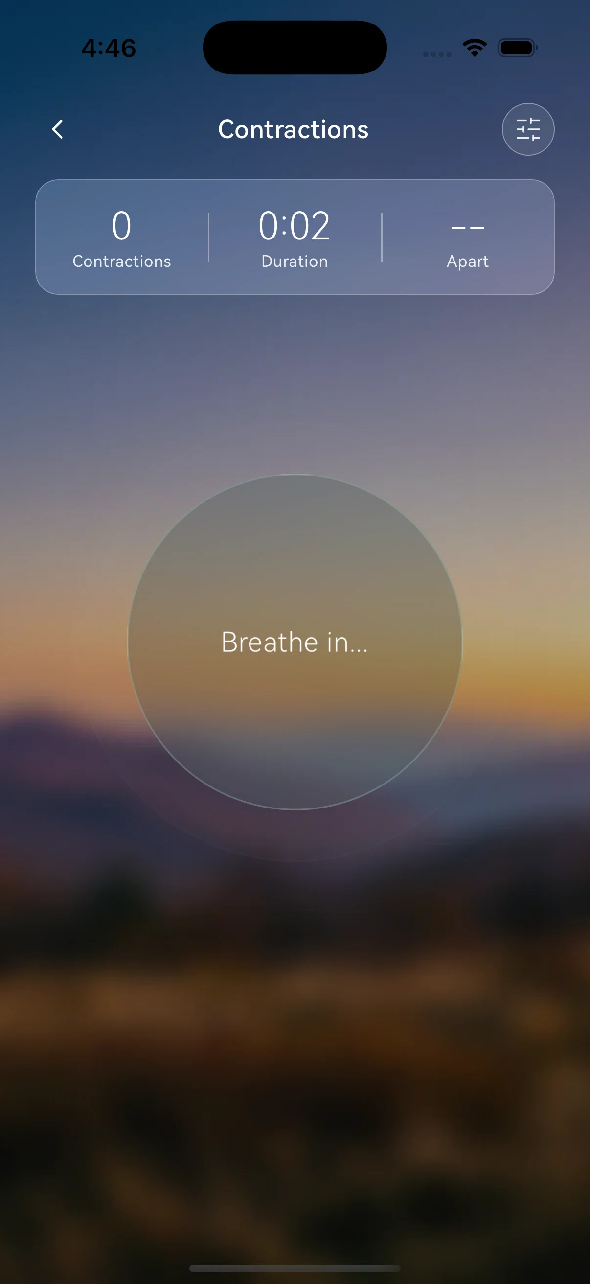 Contraction timer running with the Breathe in orb